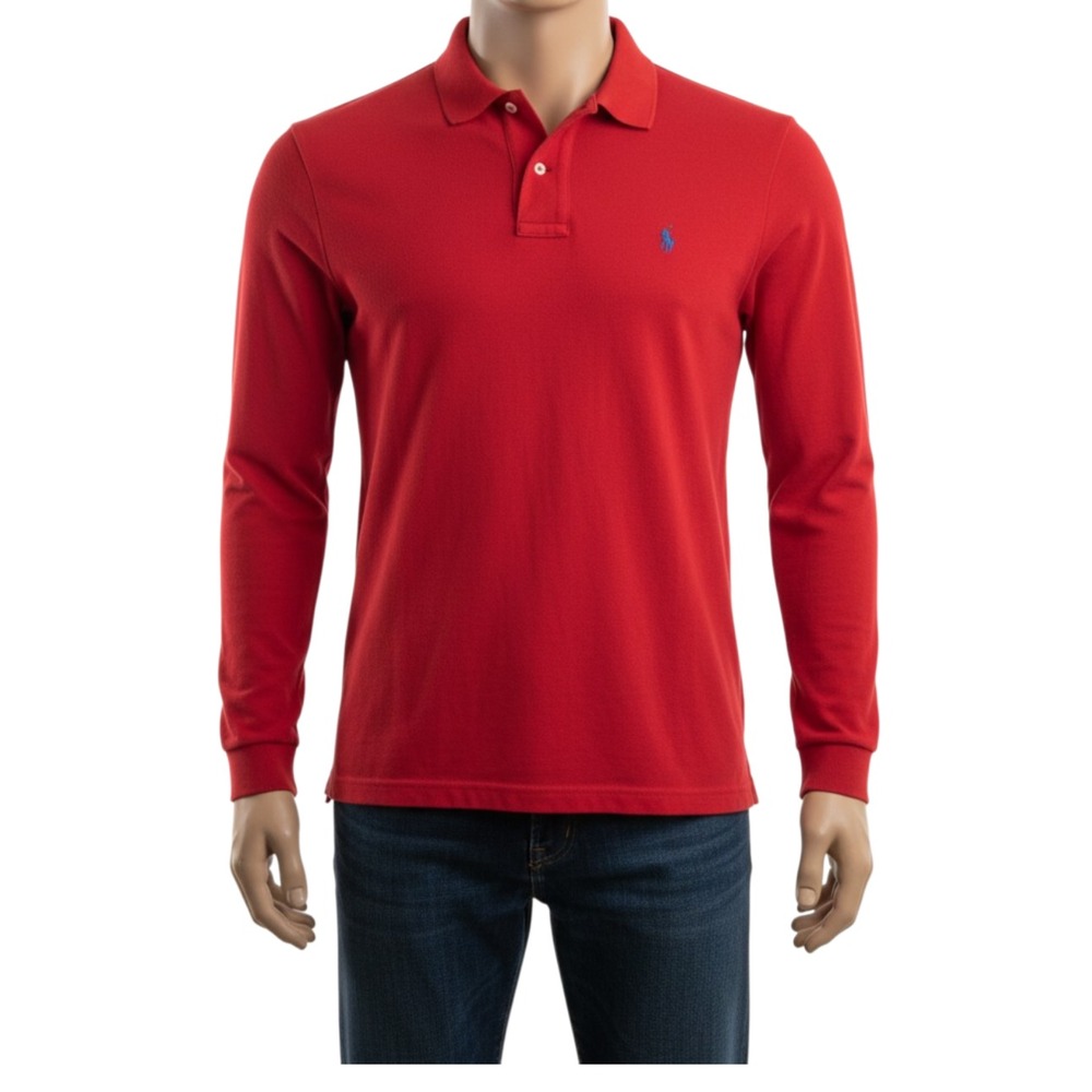 Polo Ralph Lauren LS Pique Polo Mens XL Red Blue Pony Old Money Prep Vintage 90s
